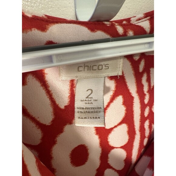 Chico’s Large 12/14 Red White Abstract Print Maxi Dress Sleeveless Empire Waist - Picture 3 of 5